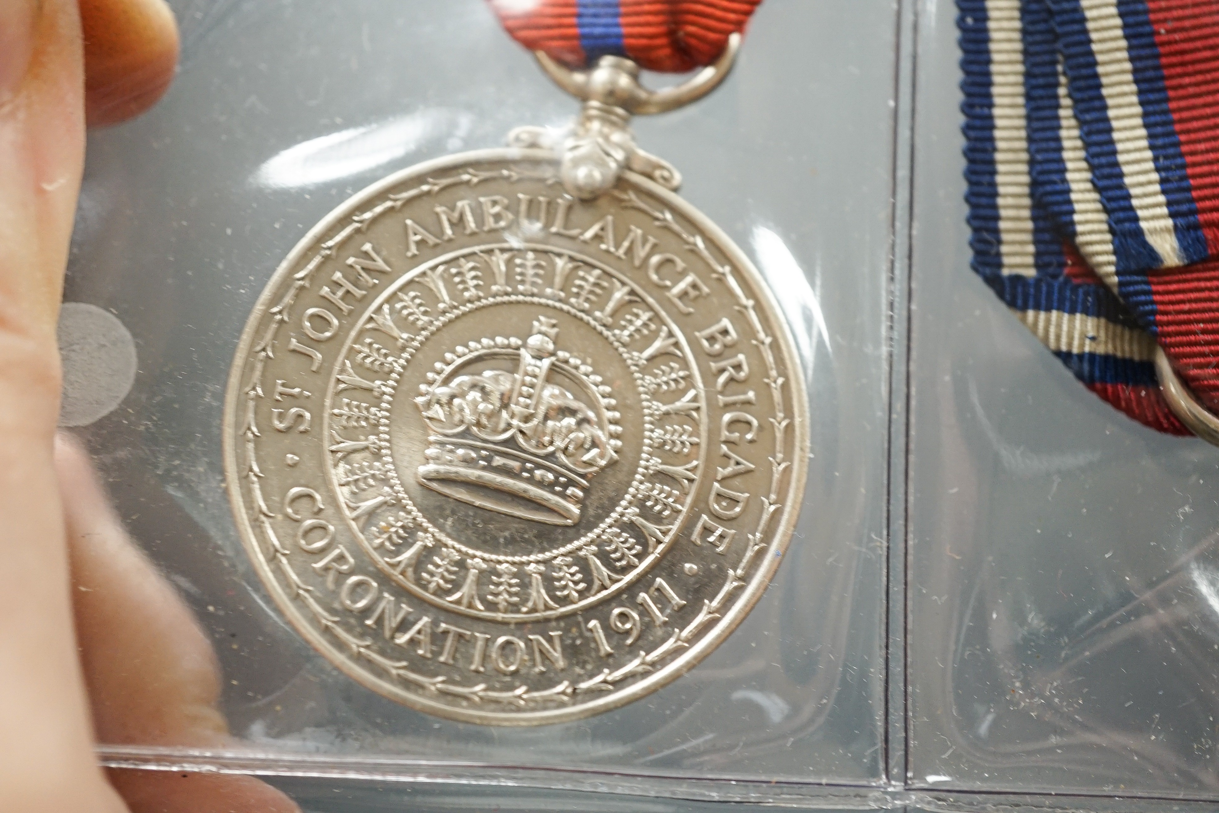 Six military associated medals to include - QSA with four clasps to 184 PTE. T. GRIFFITHS C.I.V., George V Territorial Force Efficiency Medal to 314 SJT. E.H. BARTON 25/ CYC.BN. LOND. REGT. (25th County of London Cyclist